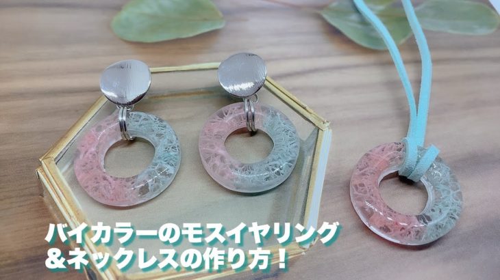【UVレジン】バイカラーのモスイヤリング&ネックレスの作り方！