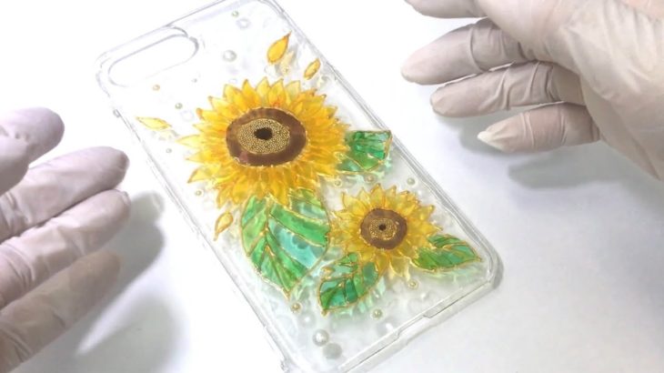 【UVレジン　100均】ひまわりのスマホケース作ってみました！Sunflower cell phone cover ,UV resin