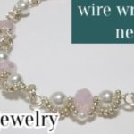 ＃116ワイヤーラップネックレス・ガラスビーズ＆樹脂パール　wire wrapped necklace   wire jewelry