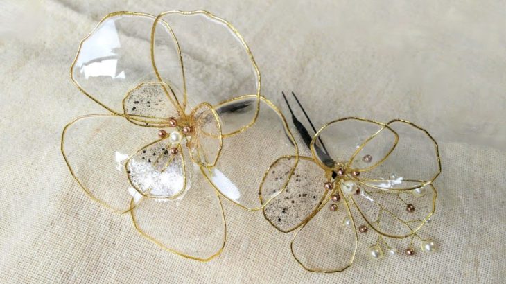 結婚式に！ワイヤーとディップ液で作る透明な花の髪飾りの作り方　How to make a transparent flower hair ornament.