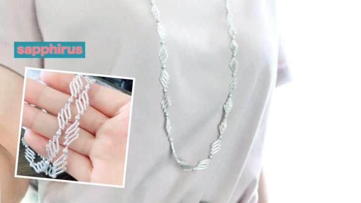 【ビーズステッチ】金属アレルギーの方におすすめ☆竹ビーズとパールのロングネックレス☆作り方　How to make a necklace using bugle beads and pearls