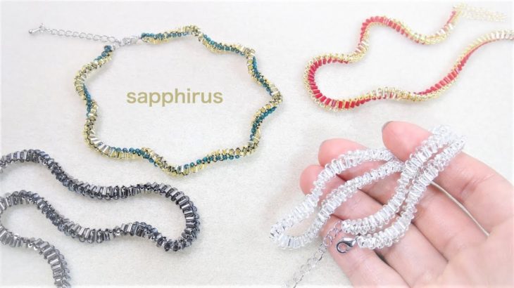 【ハンドメイド】竹ビーズ・シードビーズで編むネックレスの作り方　ビーズステッチ　How to make a twisted bead necklace