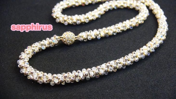 【ビーズステッチ】2mmのラウンドビーズとスワロフスキーで編むネックレスの作り方☆ How to make a necklace using 2mm swarovski crystals.