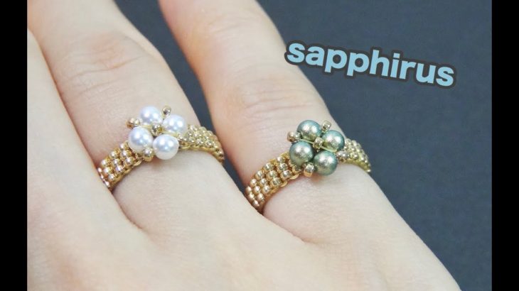 【簡単レシピ】3mmパールと特小ビーズで編むビーズリングの作り方✨ビーズステッチ初級　How to make a ring using 3mm pearls and 15/0 seed beads.