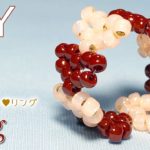 【ビーズアクセサリー】簡単DIY★丸大ビーズだけで編むビーズハートリングの作り方 Tutorial for heart-shaped beaded ring with seed beads 8/0