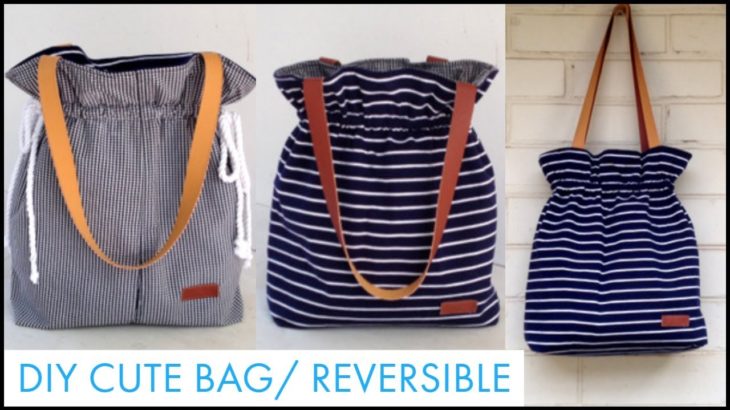 DIY REVERSIBLE Tote Bag/DIY BAG/巾着バッグ 作り方/bolsa diy/bolsa de bricolaje/coubdre un sac/bagaกระเป๋าผ้า