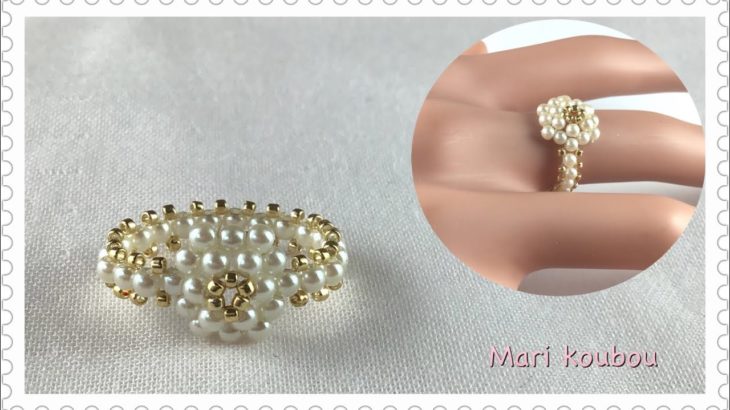 小粒のパールと特小ビーズで作るリング/Make a ring with small pearls and seed beads