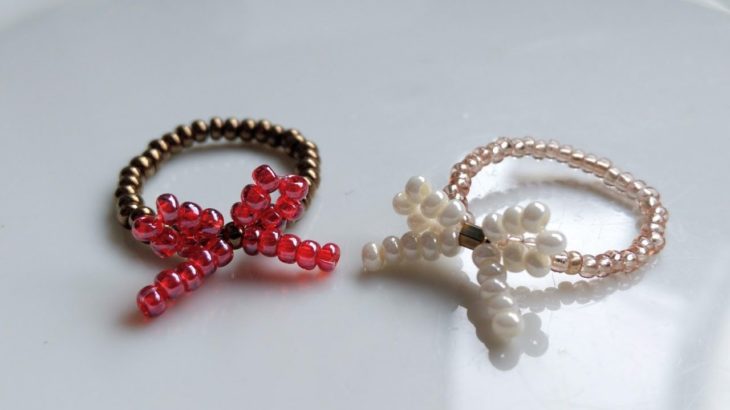 リボンのビーズリングの作り方🎀　How to make a ribbon bead ring.