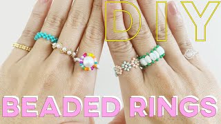 簡単お花ビーズリングの作り方。How to make beaded rings!　daisy flower ring
