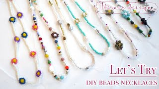 【DIY】ビーズフラワーネックレスの作り方 | ハンドメイド アクセサリー | 簡単 | テグス | ボールチップの付け方| 端処理 | Beads Flower Necklaces Bracelet