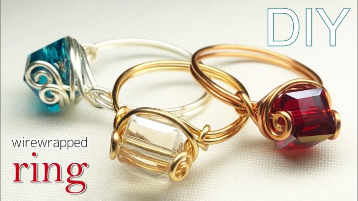 初心者でも簡単★キューブビーズのワイヤーラップリングの作り方|ワイヤーラッピング|ワイヤーアクセサリー|wire wrapped ring with cube beads|wire ring