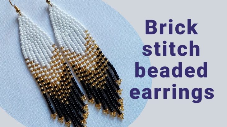 Seed bead earrings tutorial for beginners, brick stitch and bead fringes
