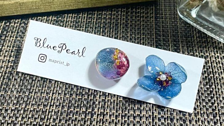 【UVレジン】紫陽花を使ってアシンメトリーな大人ピアス作ってみました💠UV Resin hydrangea earrings