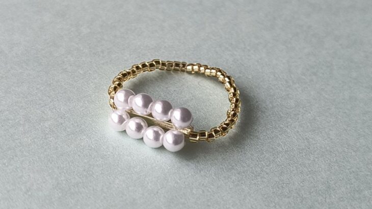 大人可愛いパール2連リングの作り方 How to make a two-row pearl ring