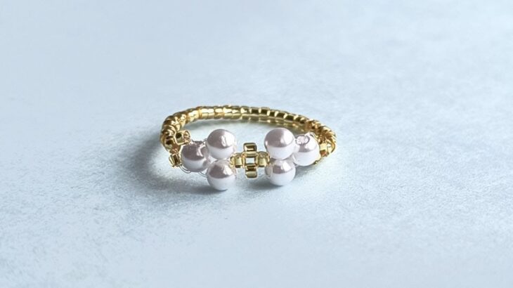華やかなパールリング の作り方 How to make a simple pearl ring.